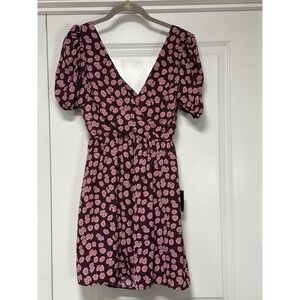 Lulus, She's A Sweetheart Purple Floral Print Backless‎ Skater Dress, Size Small
